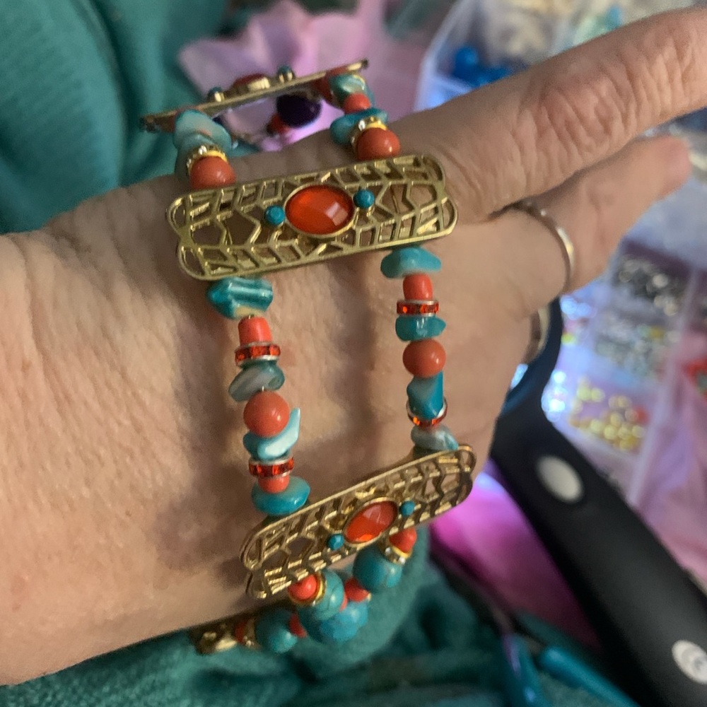 ONE OF A KIND -Gold and Turquoise Beaded Bracelet